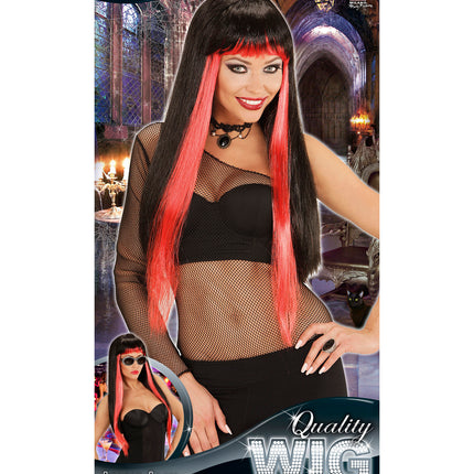 Widmann SRL Pruik lang haar zwart met rood