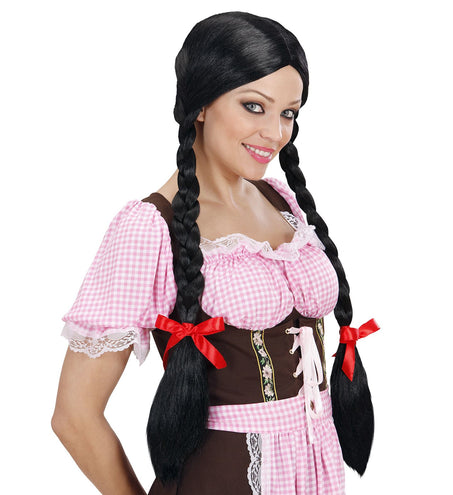 Widmann SRL pruik lange vlechten zwart