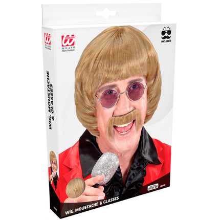 Widmann SRL pruik popster 60s blond met snor en bril
