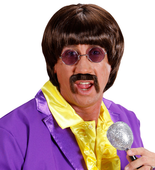 Widmann SRL pruik popster 60s bruin met snor en bril