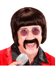 Widmann SRL pruik popster 60s bruin met snor en bril