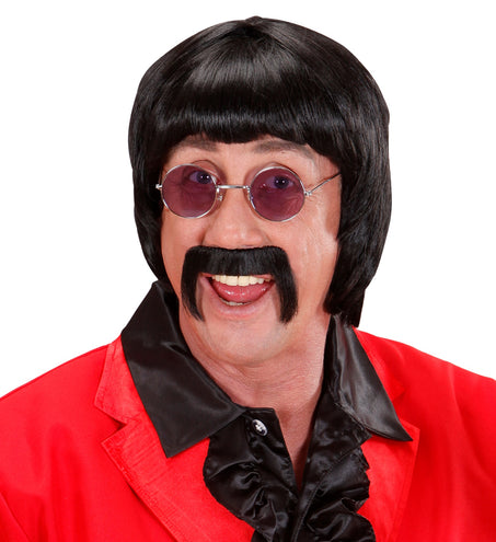 Widmann SRL pruik popster 60s zwart met snor en bril