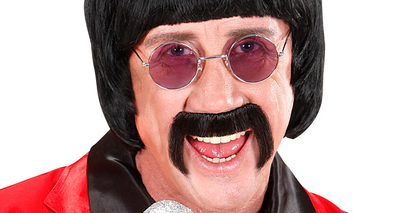 Widmann SRL pruik popster 60s zwart met snor en bril