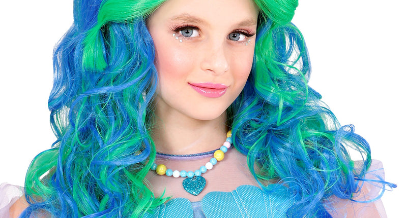 Widmann SRL Pruik, Zeemeermin Blauw/Groen Kind
