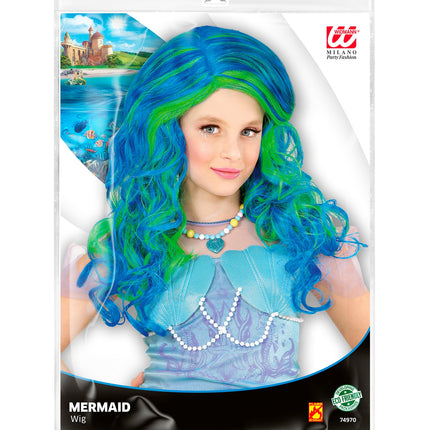 Widmann SRL Pruik, Zeemeermin Blauw/Groen Kind