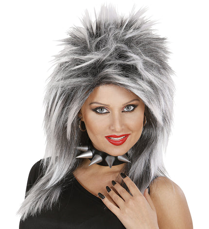 Widmann SRL Punk rocker pruik grijs zwart