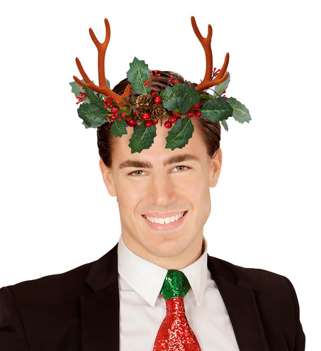 Widmann SRL Rendier hoorns met hulst en dennenappels