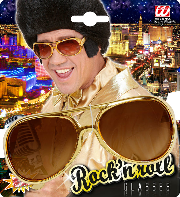 Widmann SRL Rock 'n roll bril Elvis goud met bakkebaarden