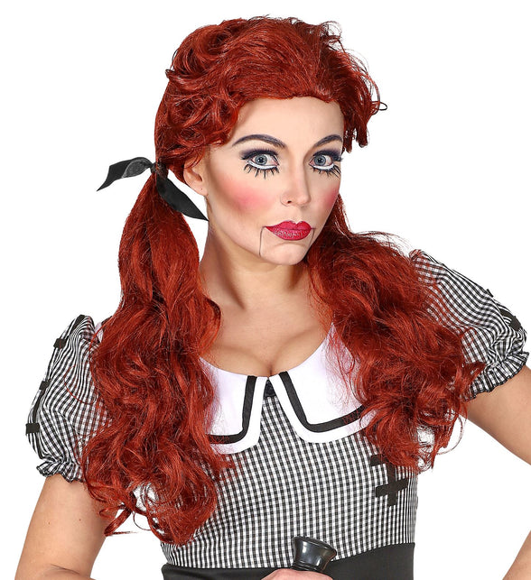 Widmann SRL Rode halloween pruik met twee staartjes