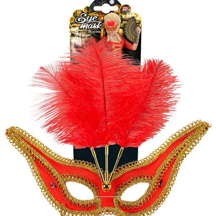 Widmann SRL Rode oogmaskers met veertjes