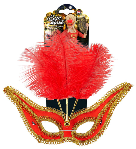 Widmann SRL Rode oogmaskers met veertjes