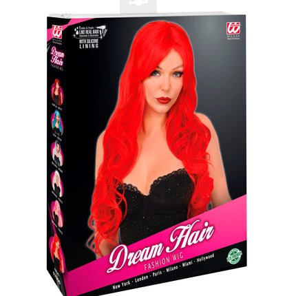 Widmann SRL Rode pruik lang haar met krullen