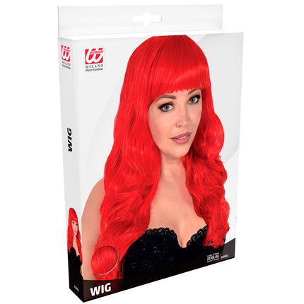 Widmann SRL Rode pruik met pony en lang krullend haar