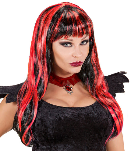 Widmann SRL Rood zwarte Halloween pruik
