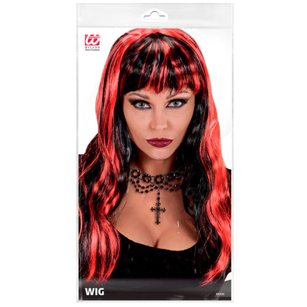 Widmann SRL Rood zwarte Halloween pruik