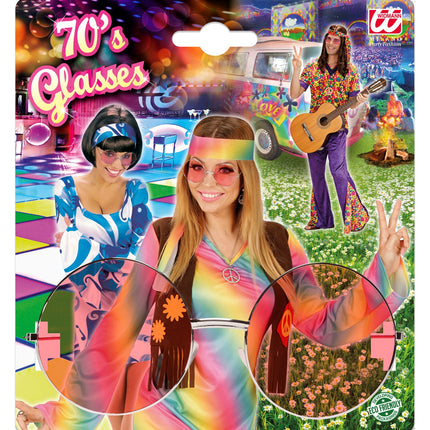 Widmann SRL Roze bril 70-er jaren Flower Power