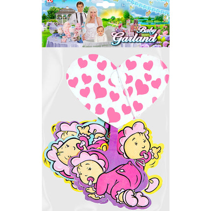 Widmann SRL Roze hartjes slingers voor geboorte