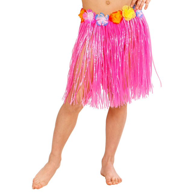 Widmann SRL Roze Hawaiirokje met bloemenriem kind