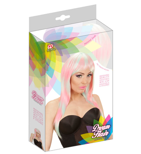 Widmann SRL Roze met turquoise gemêleerde pruik