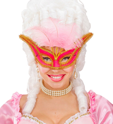 Widmann SRL Roze oogmaskers met veertjes