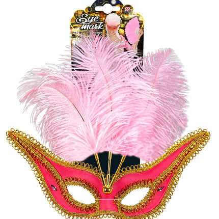 Widmann SRL Roze oogmaskers met veertjes