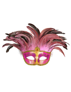 Widmann SRL Roze oogmaskers met veertjes