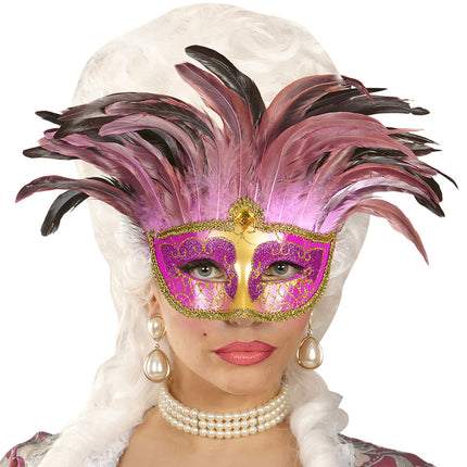 Widmann SRL Roze oogmaskers met veertjes