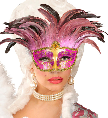 Widmann SRL Roze oogmaskers met veertjes