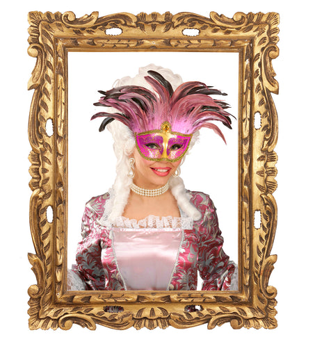 Widmann SRL Roze oogmaskers met veertjes