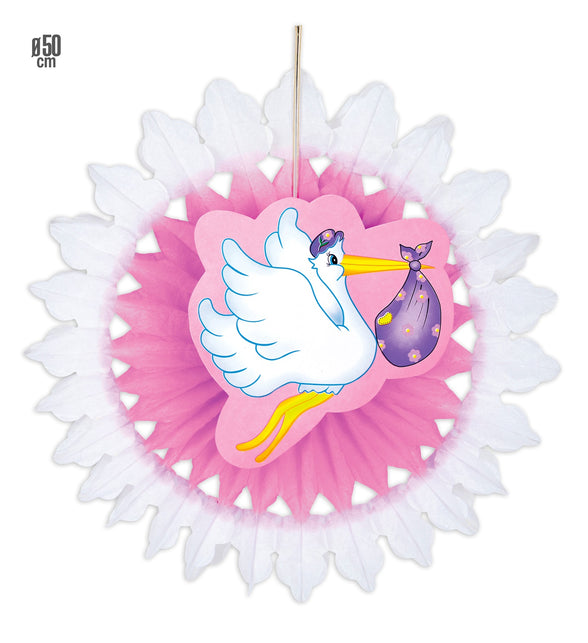 Widmann SRL Roze ooievaar waaier decoratie