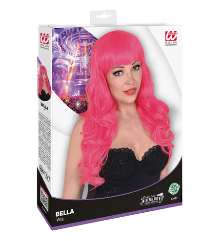 Widmann SRL Roze pruik met pony en lang krullend haar