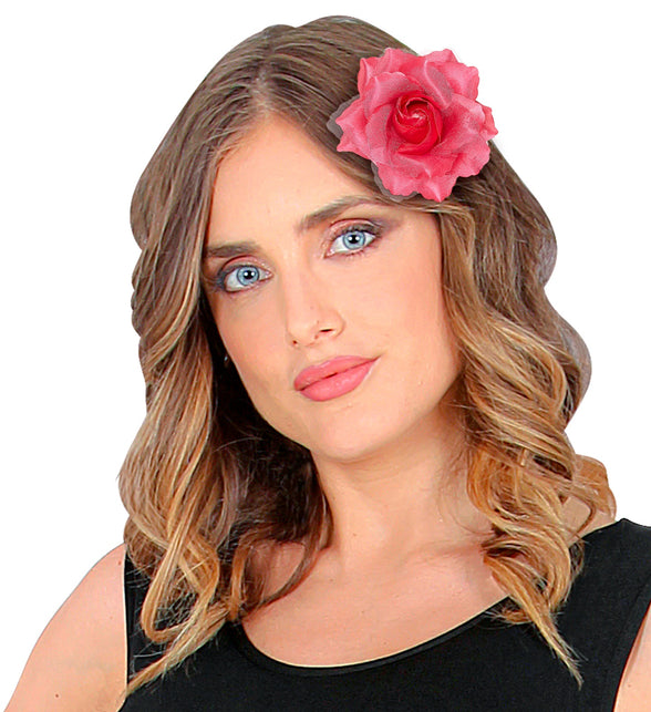 Widmann SRL Roze roos haarclip met glitters