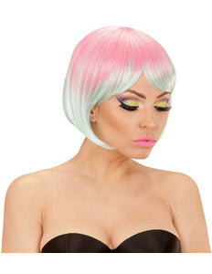 Widmann SRL Roze-turquoise boblijn pruik
