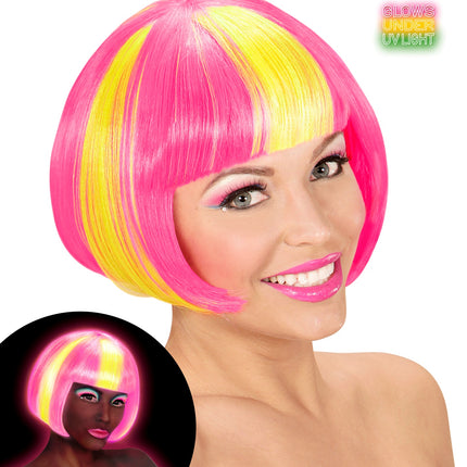 Widmann SRL Roze/gele neon pruik, Valentina