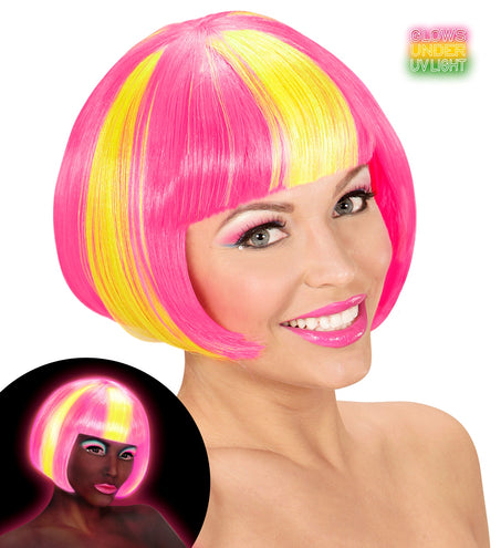 Widmann SRL Roze/gele neon pruik, Valentina