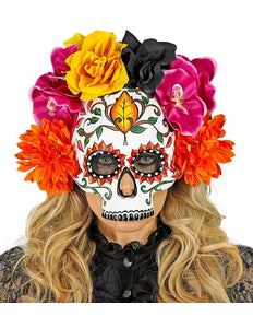 Widmann SRL Schedelmasker dag van de doden met gekleurde bloemen Anouk