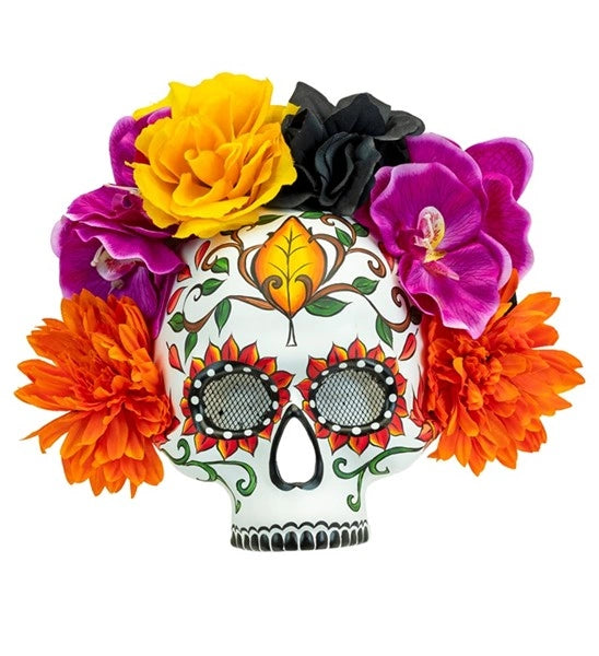Widmann SRL Schedelmasker dag van de doden met gekleurde bloemen Anouk