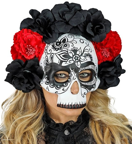 Widmann SRL Schedelmasker dag van de doden met zwarte en rode rozen Noah
