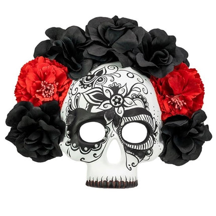 Widmann SRL Schedelmasker dag van de doden met zwarte en rode rozen Noah