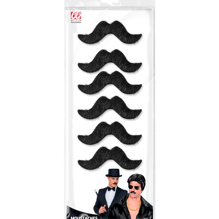 Widmann SRL Set van 6 plak snorren zwart