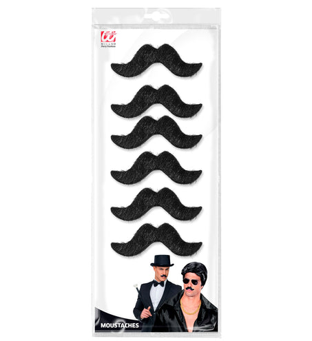 Widmann SRL Set van 6 plak snorren zwart