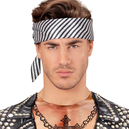 Widmann SRL Sjaaltje satijn  wit met zwarte strepen