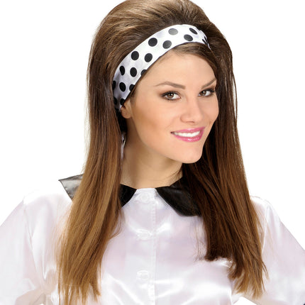 Widmann SRL Sjaaltje  satijn wit zwarte stippen jaren-50