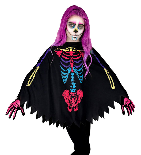 Widmann SRL Skelet poncho meerkleurig kinderen