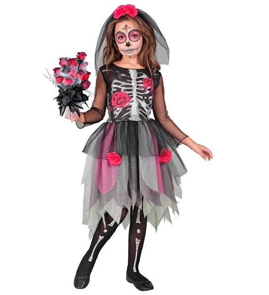 Widmann SRL Skeletjurk met rozen kostuum Jenu kind