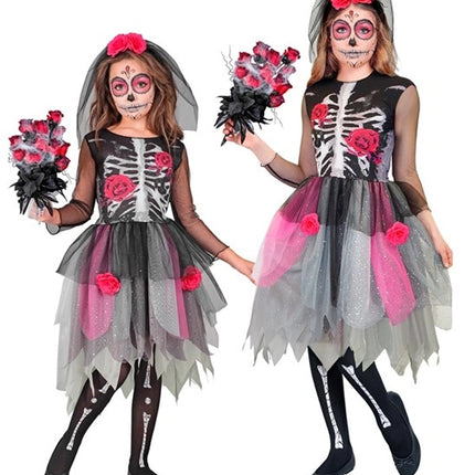 Widmann SRL Skeletjurk met rozen kostuum Jenu kind