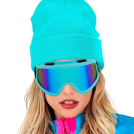 Widmann SRL Ski-bril 80's blauw regenboog luipaardprint Pim