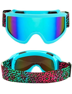 Widmann SRL Ski-bril 80's blauw regenboog luipaardprint Pim