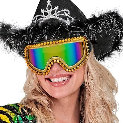 Widmann SRL Ski-bril 80's goud strass-nagels Anouk