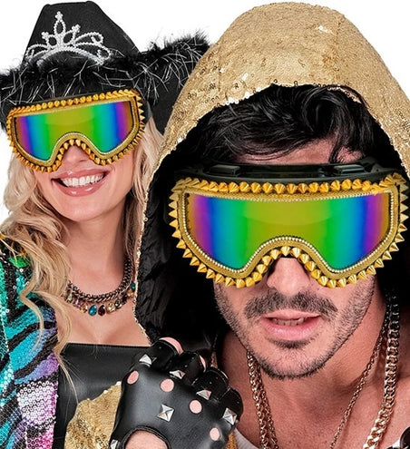 Widmann SRL Ski-bril 80's goud strass-nagels Anouk